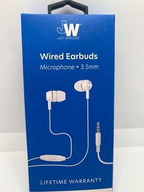 Just Wireless Wired Earbuds With Microphone 3.5mm White In-Line Button Lifetime